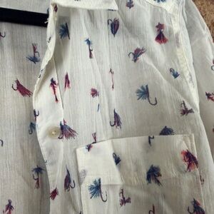 🎣 Eddie Bauer Fly Fishing Print Button-Up Shirt – Women’s L